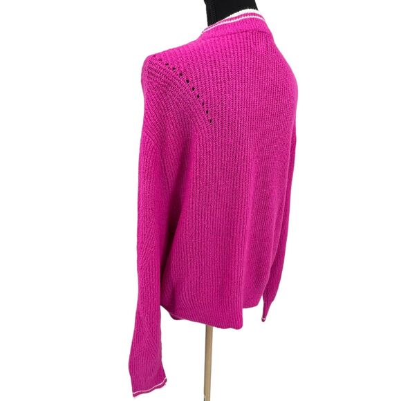 John + Jenn Hot Pink Varsity Pullover Crewneck Sweater Medium - Picture 2 of 5